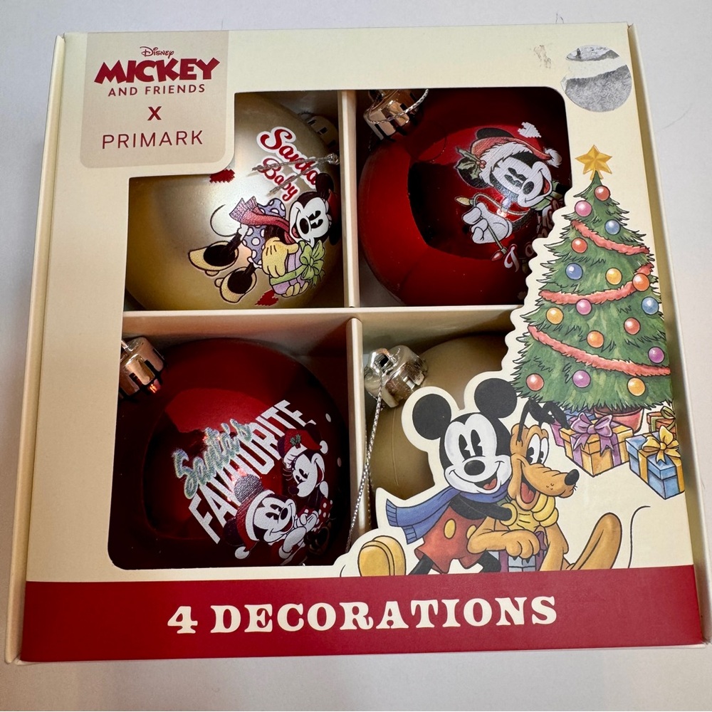 NWT Primark four 4 Disney Mickey and Friends Christmas ornaments.